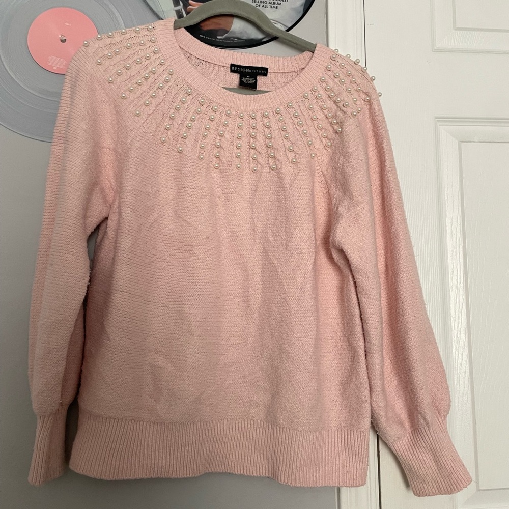 Design History Blush Sweater with Pearl Accents